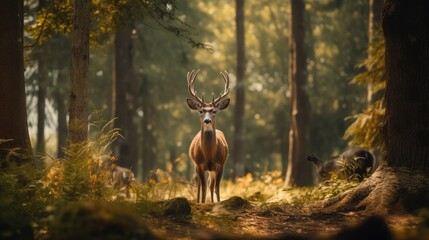 Deer standing among the trees, AI generated Image