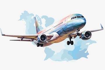A charming airline flies globally with a dotted route on transparent background. Generative AI