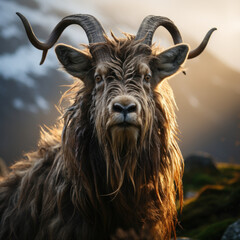 Markhor in its Natural Habitat, Wildlife Photography, Generative AI