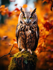 Naklejka premium Owl in its Natural Habitat, Wildlife Photography, Generative AI