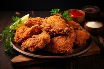 Delicious crispy and juicy American-style fried chicken. Generative AI