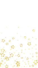 Twinkle stars scattered around randomly, flying, falling down, floating.  Christmas celebration concept. Festive stars vector illustration on white background.