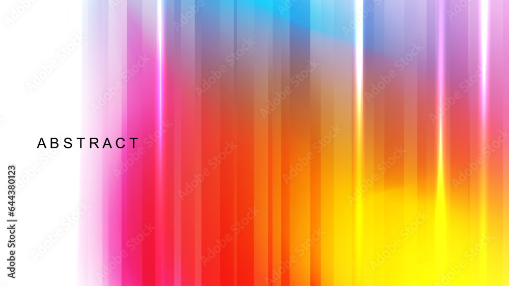 Poster Bright color glow. Abstract blurred background with vertical dynamic lines. Futuristic vibrant colored gradient banner for creative graphic design. Vector illustration.