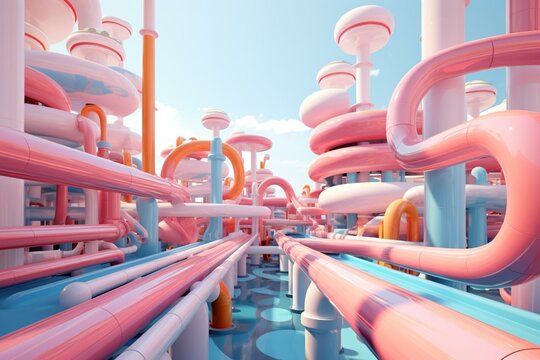 3D representation of a hydrogen pipeline symbolizing the transition to sustainable and self-sufficient energy. Generative AI