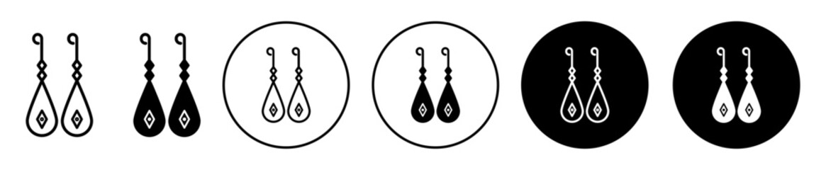 Earring icon set. woman gold earrings jewelry vector symbol in black filled and outlined style.