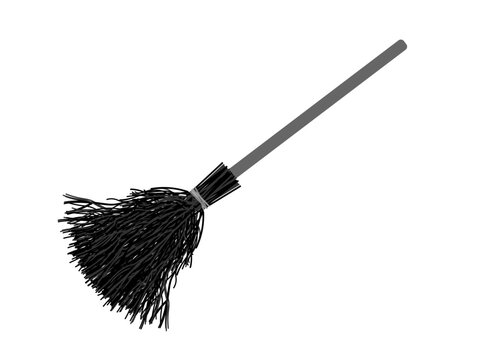 Halloween witch broom black icon isolated on transparent and white background. Element of an old broom with a stick close-up. Vector illustration in cartoon flat style. A tool for cleaning the house.
