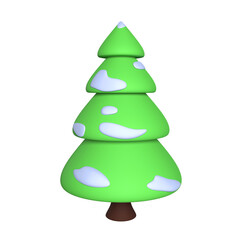 3d christmas tree. Cute cartoon snowy Christmas tree. 3d rendering