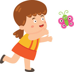 happy cute kid girl catch bug vector