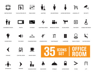 icons set office room, public sign, entertainment office room icons