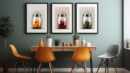 Fototapeta premium Contemporary Living at Its Finest: A Modern Room Seamlessly Merging Kitchen and Dining Spaces with a Stylish Table as the Heart of the Home