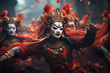 Art culture asian dancing with mask. Generative AI