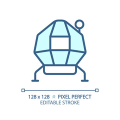 Lunar module pixel perfect light blue icon. Moon lander. Space flight. Aeronautical engineering. RGB color sign. Simple design. Web symbol. Contour line. Flat illustration. Isolated object