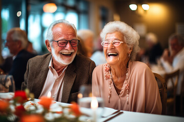 Joyful Senior Citizens Cherishing Companionship and Smiles at a Vibrant Social Club Gathering. created with Generative AI