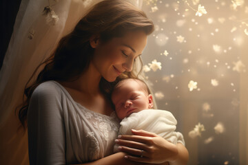 happy mommy holding a newborn child