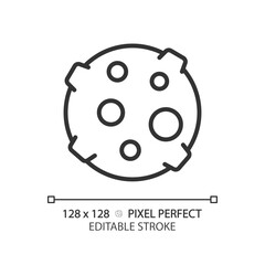 Moon pixel perfect linear icon. Lunar science. Earth satellite. Outer space. Celestial body. Astronomy education. Thin line illustration. Contour symbol. Vector outline drawing. Editable stroke © IMG visuals icons