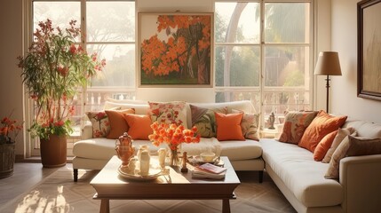 Sun-Kissed Serenity: A Cozy Living Room Retreat. Generative AI 8