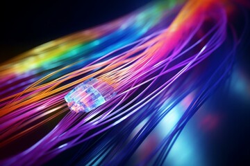 Colorful optical fiber cable enables high-speed data transfer. Generative AI