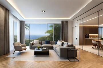 The interior of the living area. 3D drawing