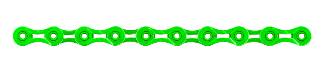 A green bicycle chain on white background