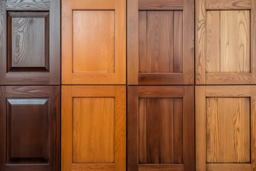 Row of wooden cabinet door samples available in the market. Generative AI