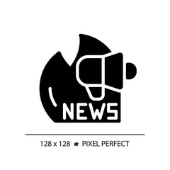 2D pixel perfect glyph style news broadcast icon, isolated vector, thin line illustration representing journalism.