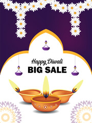 Happy Diwali big sale banner and Diya