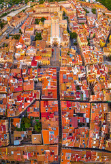 Aerial view of the Primatial Cathedral of Tarragona, a Roman Catholic church in Tarragona, Catalonia, Spain