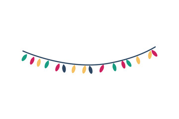 Colorful garland with lights, cartoon flat vector illustration isolated on white background.