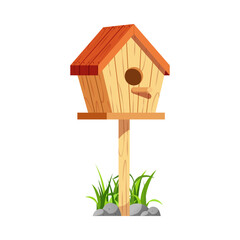 Wooden bird house vector, place for nest.