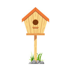 Wooden bird house vector, place for nest.