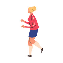 Female football player walking, flat vector illustration isolated on white background.