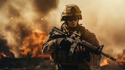 Battlefield Inferno: Special Forces Amidst Devastation, Bombs, and Smoke.