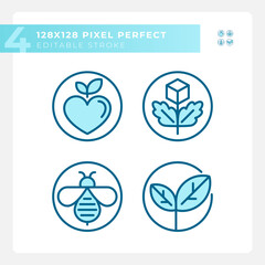 Pixel perfect icons set representing allergen free, editable blue thin linear illustration.