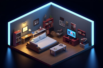 Naklejka premium 3d game room isometric style Made with Generative AI