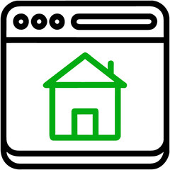 web browser window icon with house symbol on white background,  illustration