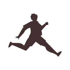 Fototapeta na wymiar Brown silhouette of running boy flat style, vector illustration