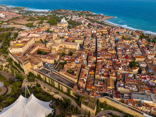 Obraz premium Aerial view of the Primatial Cathedral of Tarragona, a Roman Catholic church in Tarragona, Catalonia, Spain