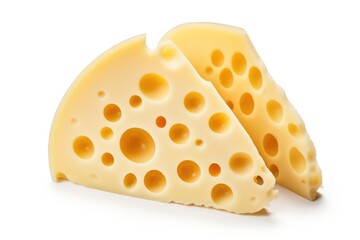 Yellow pieces of cheese isolated on a white background