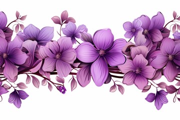 Seamless border illustration adorned with beautiful purple flowers. Generative AI