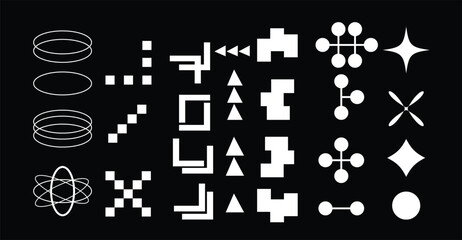 Vector Graphic Assets Set. Bold modern Shapes for Posters Template, flyers, clothes, social media, graphic design, sticker, In Y2k style, Futuristic, Anti-design, Digital Collage, Retro Futurist.
