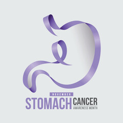 Stomach cancer awareness month - Stomach symbol with Periwinkle ribbon awareness roll waving vector design