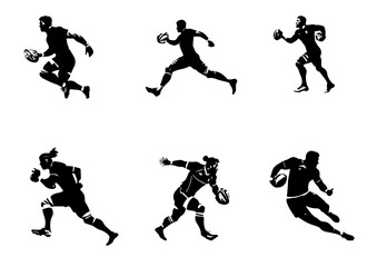 Rugby player with ball, isolated vector silhouette. 