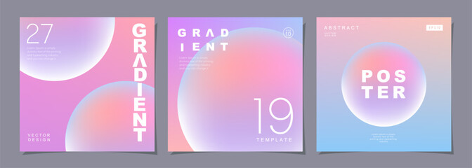 Set of creative covers or posters concept in modern minimal style for corporate identity, branding, social media advertising, promo. Circle design template with dynamic fluid gradient.