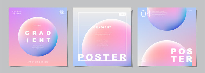 Set of creative covers or posters concept in modern minimal style for corporate identity, branding, social media advertising, promo. Circle design template with dynamic fluid gradient.