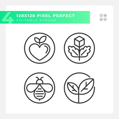 Pixel perfect icons set representing allergen free, editable black thin linear illustration.