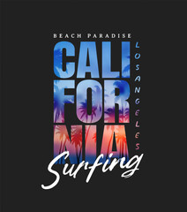 California typography slogan on sunset palm,vector illustration for t-shirt.