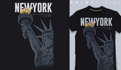 Graphic t-shirt design,new york city typography with Statue of Liberty - vector illustration for t-shirt. - obrazy, fototapety, plakaty