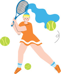 A woman playing tennis flat vector illustration