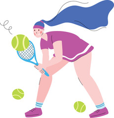 A woman playing tennis flat vector illustration