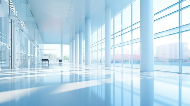 Moderne Halle, Flur, Licht, Sonne, Hintergrund, Fenster, Hell, generative AI